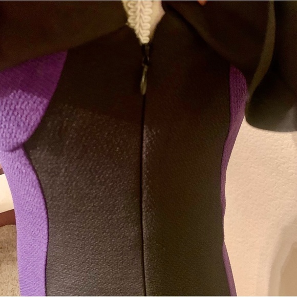 NWT Bodycon Dress Small Fashionomics Purple Black Color Block Ruffled Color Slvs - Picture 11 of 15